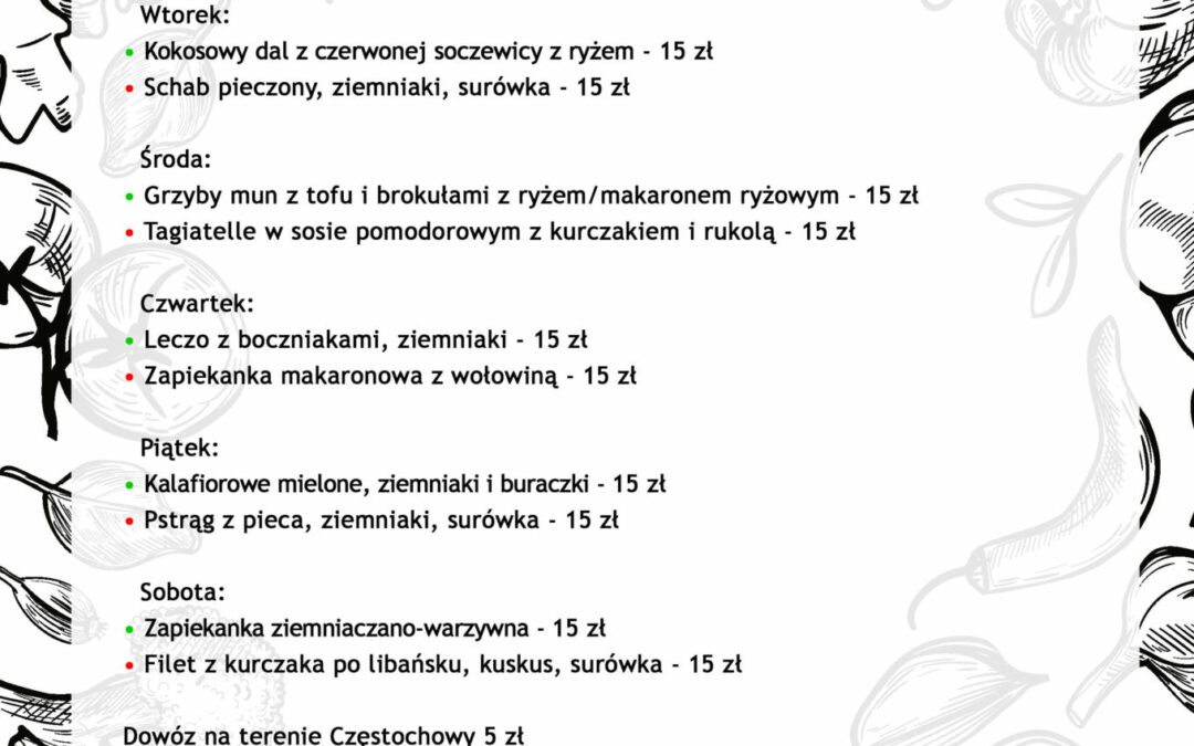 W tym tygodniu zapraszamy na następujące dania dnia